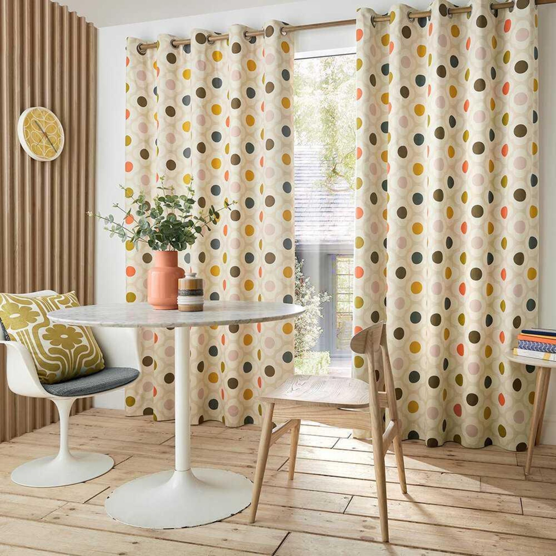 Rrp £120 Bagged Pair Of Orla Kiely 229X183Cm Spot Flower Fully Lined Blackout Curtains