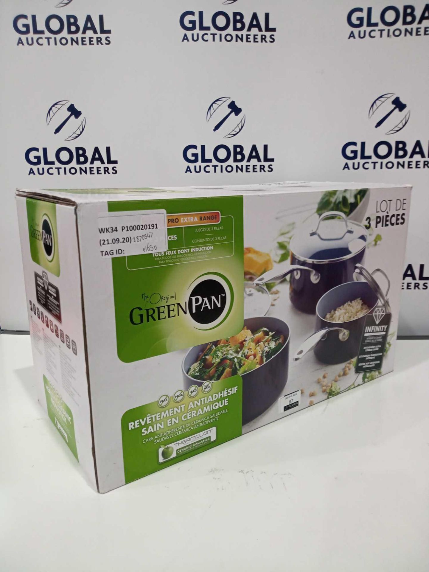 Rrp £165 Boxed The Original Green Pan 3 Piece Pan Set With Ceramic Non-Stick Technology