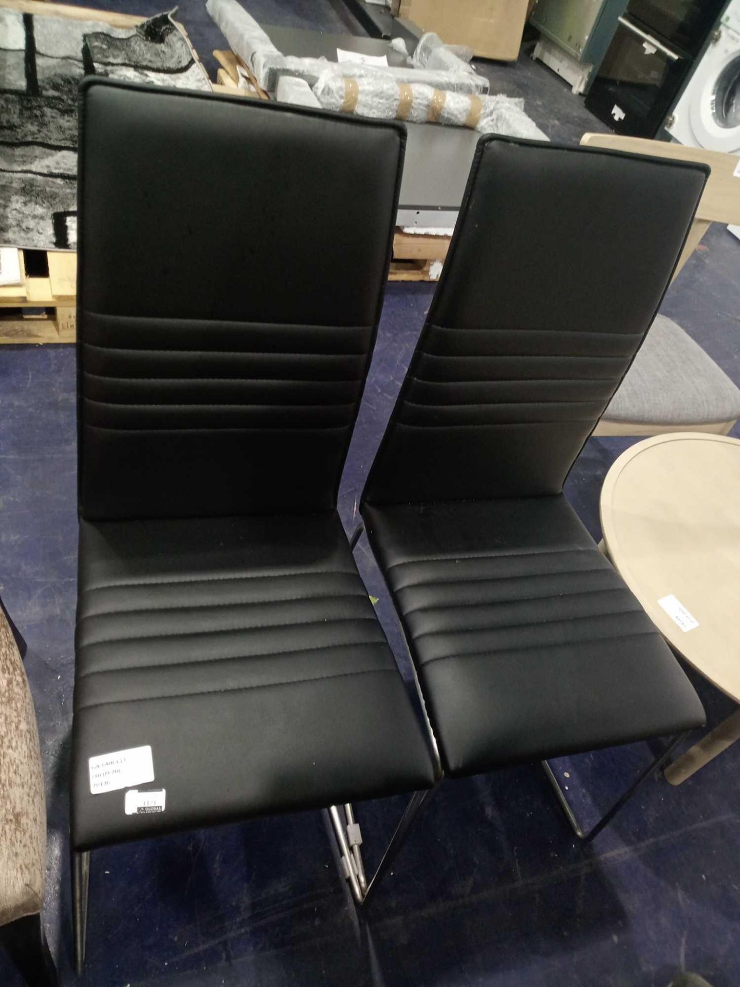 Rrp £70 Genuine Black Leather Designer Ribbed Dining Chairs