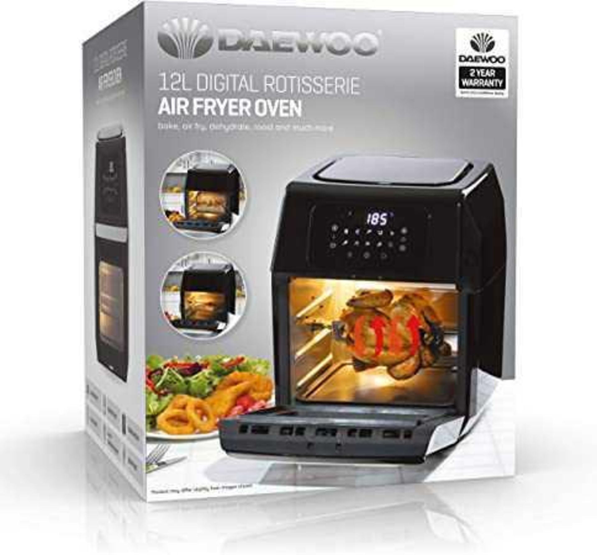 Rrp £120 Boxed Daewoo 12L Digital Rotisserie Air Fryer Oven