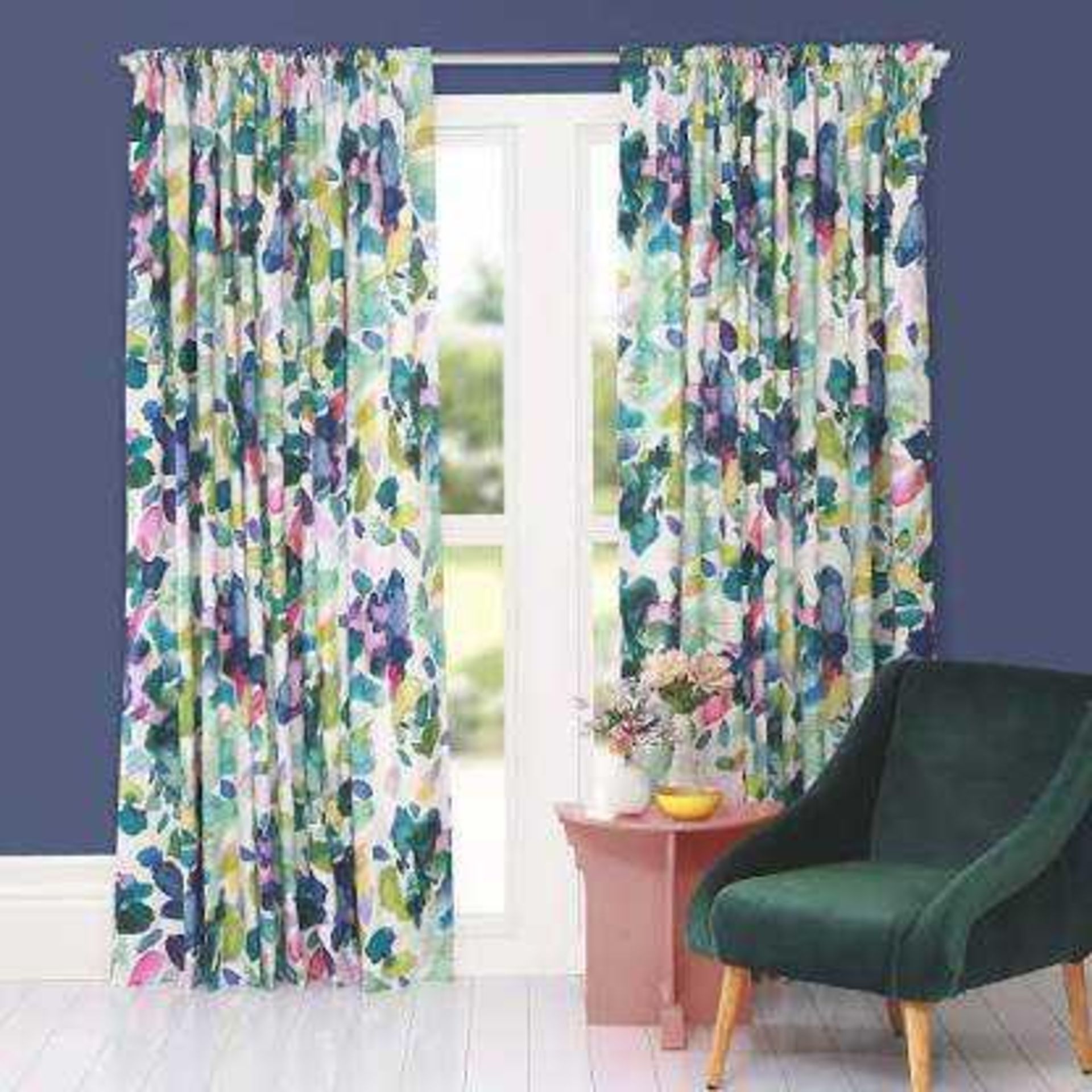 Rrp £180 Bluebellgray Pallete One Pair Of Lined Pencil Pleat Curtains