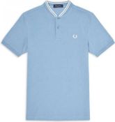 Rrp £65 Fred Perry Men'S Bomber Collar Polo In Sky Blue Size Medium