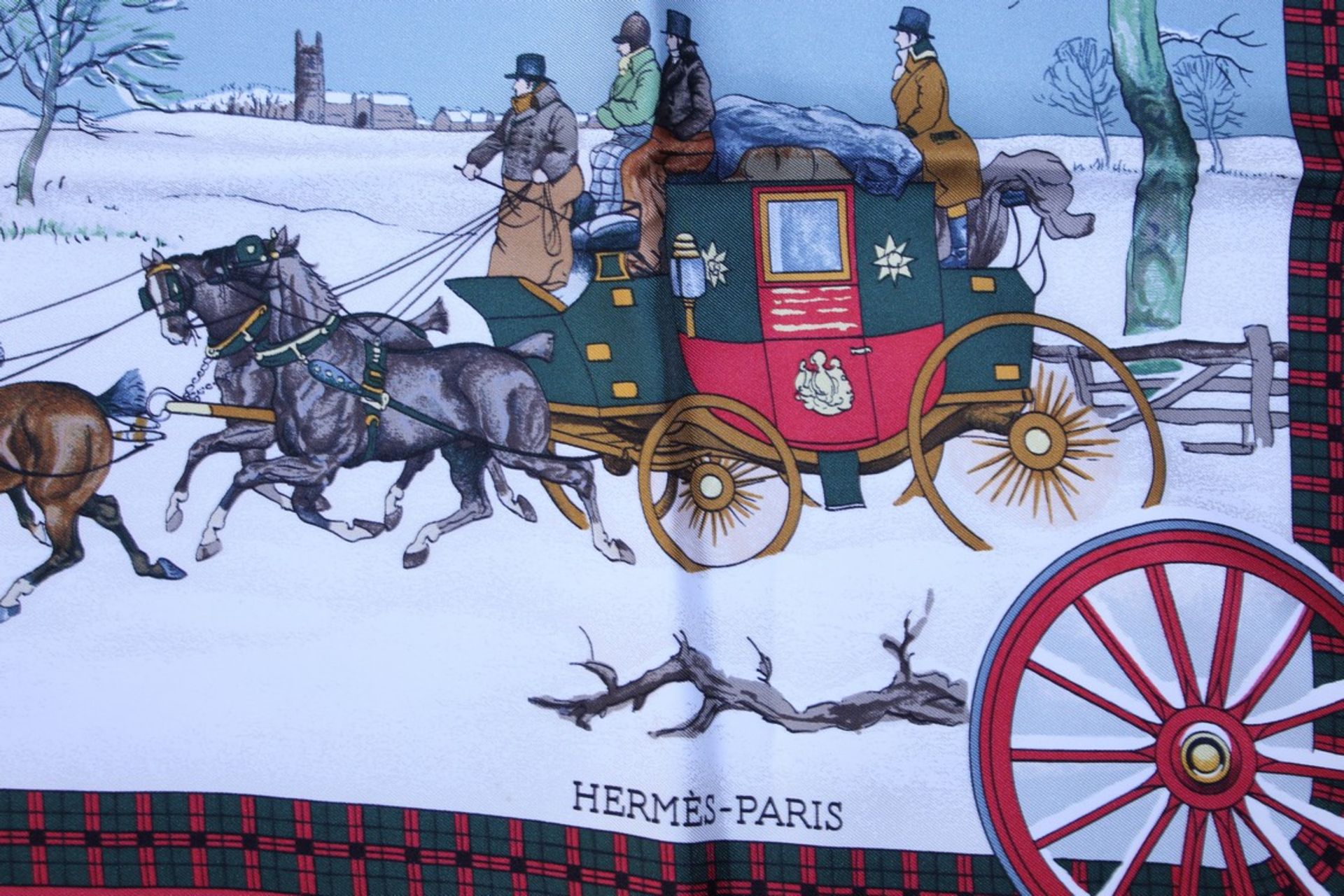 Rrp £680 Hermes 100% Twill Silk Scarf , L'Hiver En Poste By Philippee Ledoux, 90X90Cm, Condition - Image 3 of 4