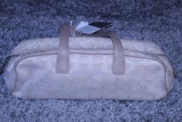 RRP £1200 Chanel Travel Line Bowling Shoulder Bag In Beige Canvas With Beige Canvas Handles.