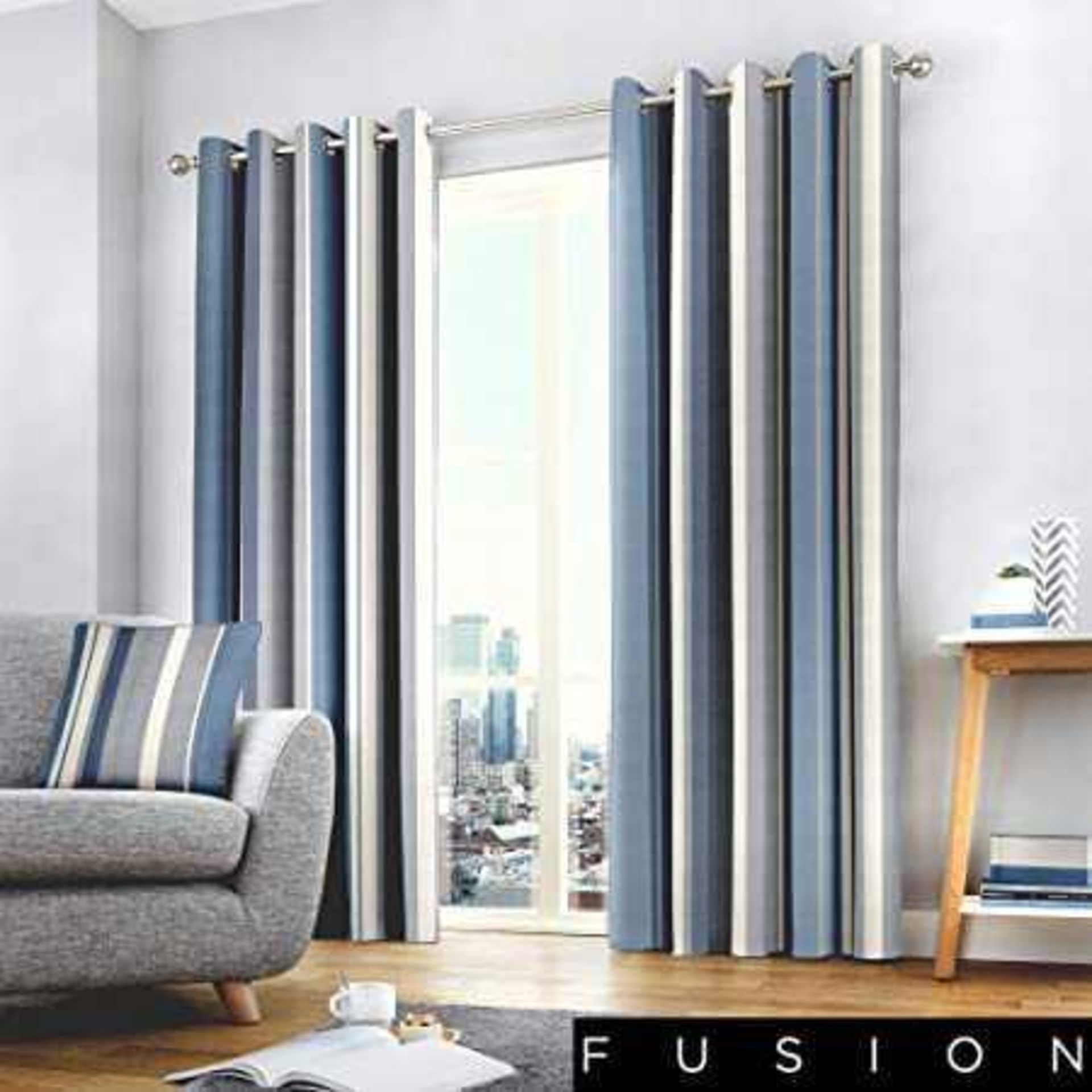 Rrp £120 Lot To Contain To Fusion Fully Lined Curtains 90-In By 90-In In Whitworth Blue