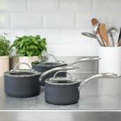 Rrp £165 Boxed Eaziglide Neverstick3 Super Strong Non-Stick Professional 3-Piece Aluminium Saucepan