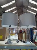 Rrp £100 Set Of 2 Glass Base Fabric Shade Table Lamps