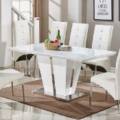Rrp £640 When Complete. Boxed Memphis 160X90X76Cm Super White Glass And White High Gloss Dining Tabl