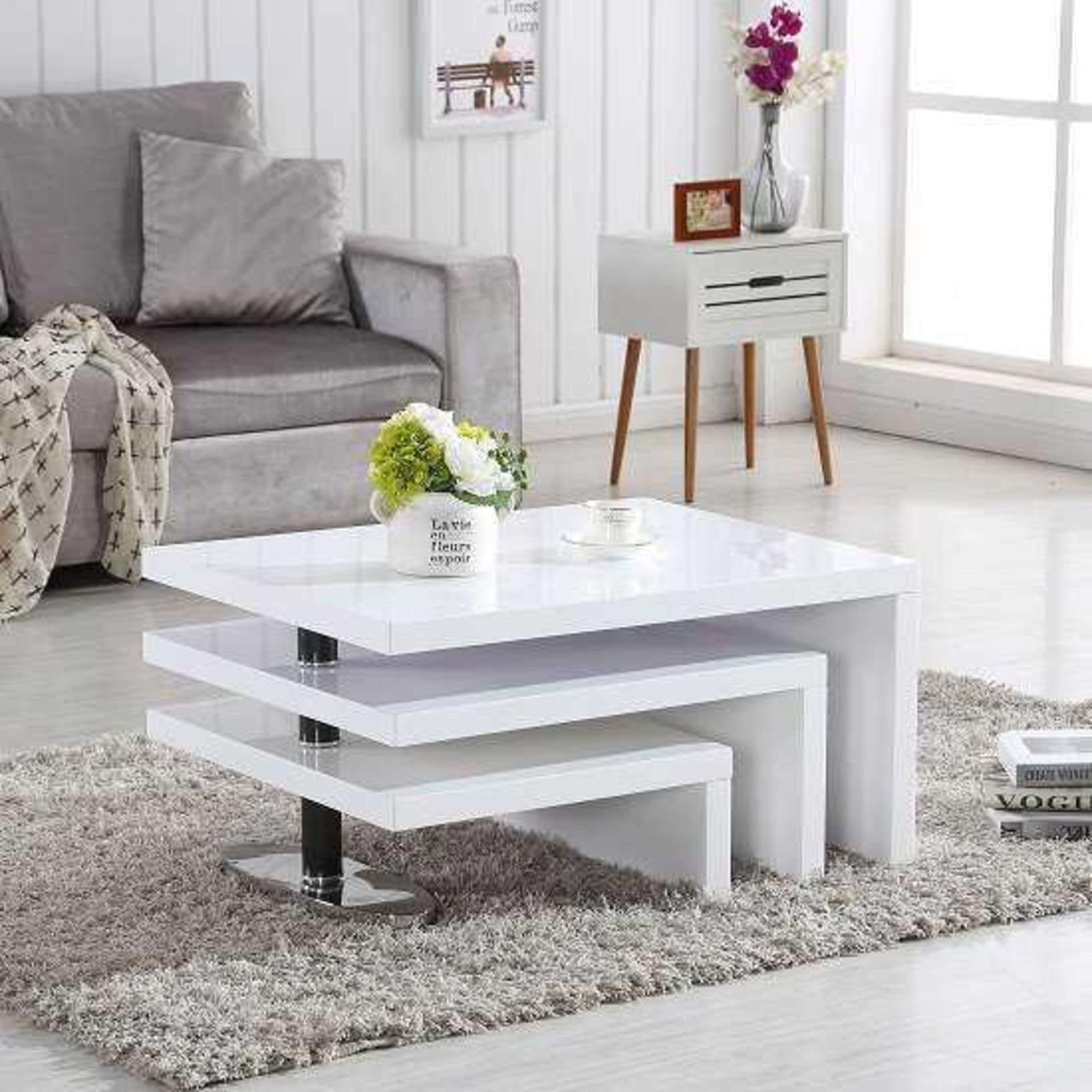 Rrp £260 Boxed Design Marble Paper And White Coffee Table