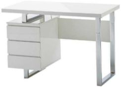 Rrp £250 Boxed Sydney White High Gloss 115X76X60Cm 3 Drawer Office Desk