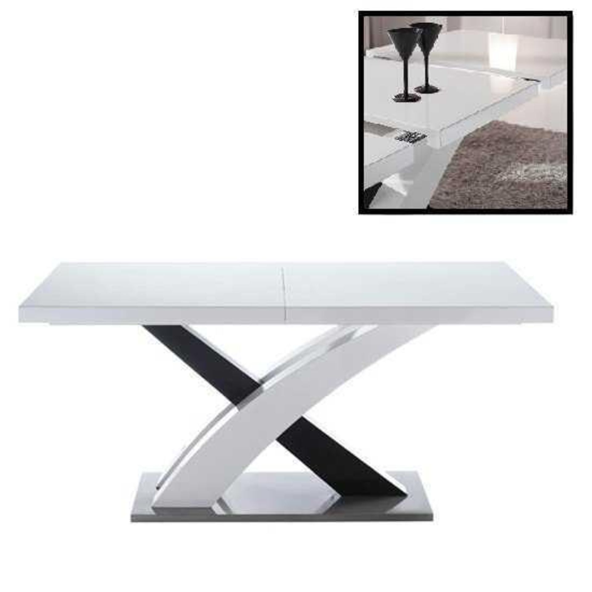 Rrp £650 Boxed Axara White And Black High Gloss (180X220)X90X76Cm Dining Table