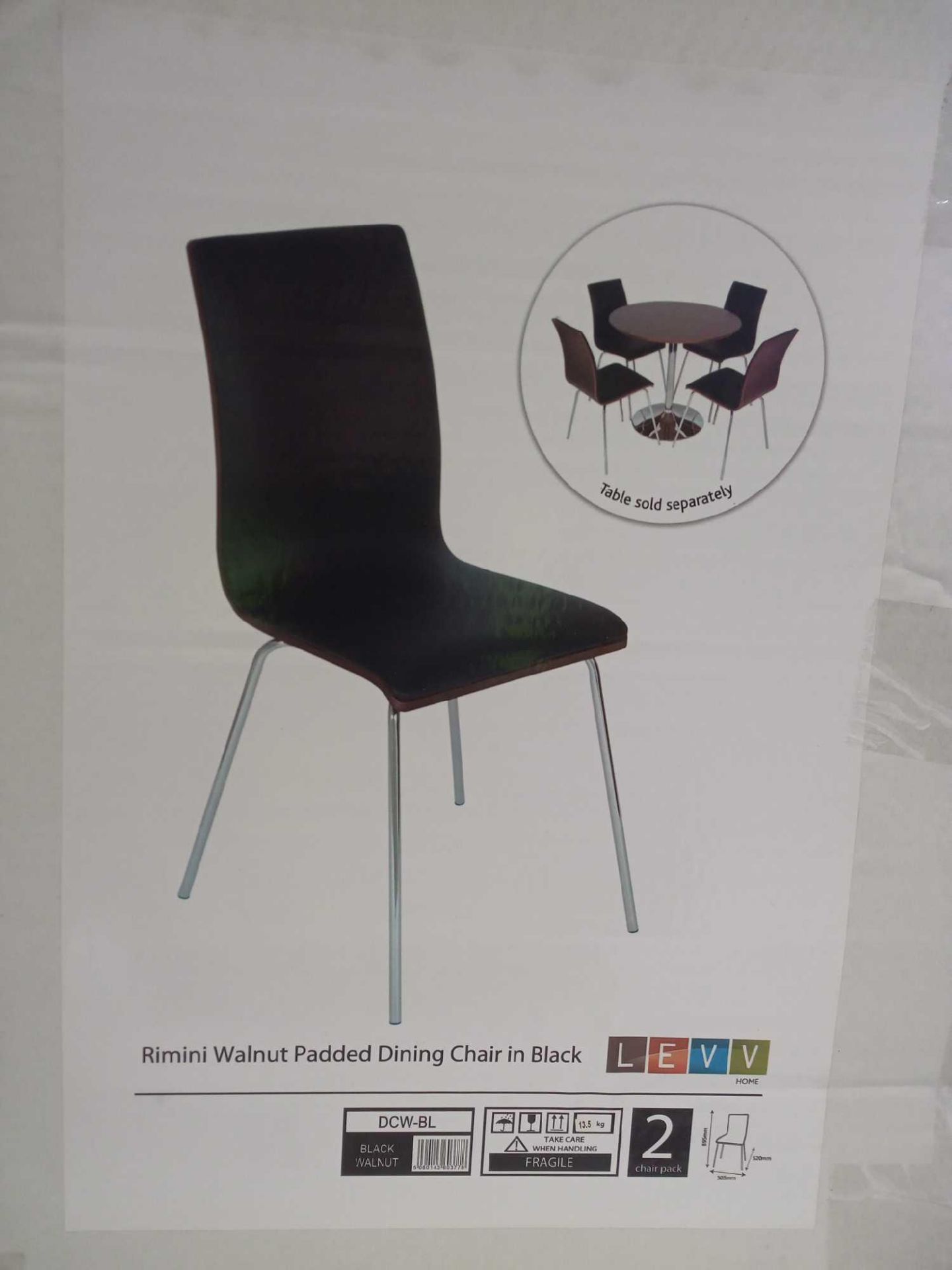 Rrp £120 Boxed Set Of 4 Levv Rimini Walnut Black Dining Chairs