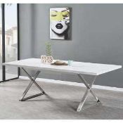 Rrp £720 Boxed Mayline 180/220X100X76Cm Extending White High Gloss Dining Table