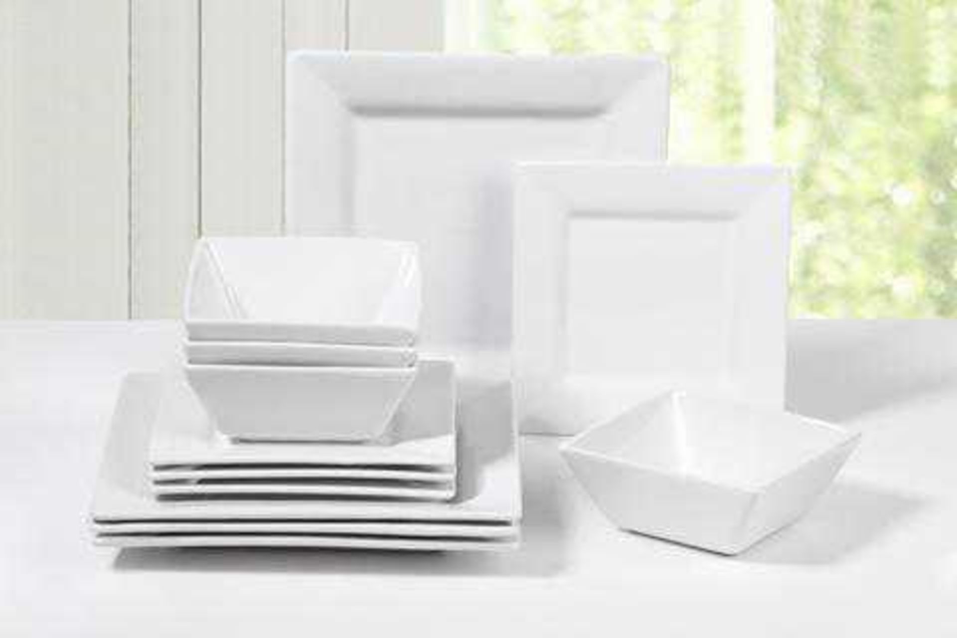 Rrp £85 Boxed 12-Piece White Sharp Square Dinner Set