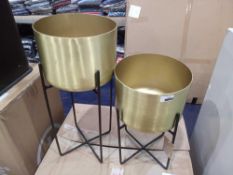 Rrp £49 Boxed Salix Set Of Two Plant Stands, Brass