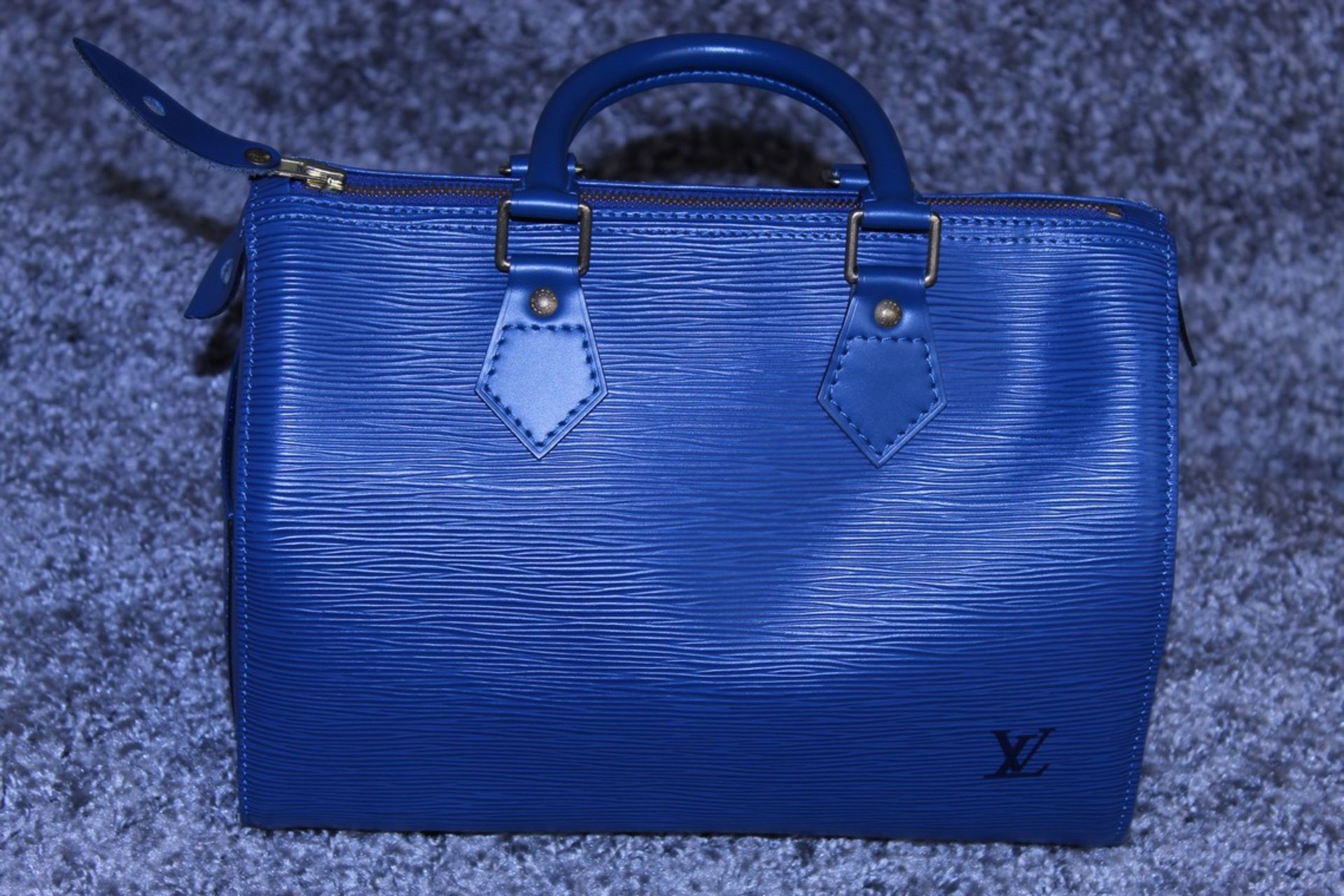 Rrp £1,000 Louis Vuitton Speedy 25 Handbag, Blue Epi Calf Leather, 27X19X15Cm (Production Code