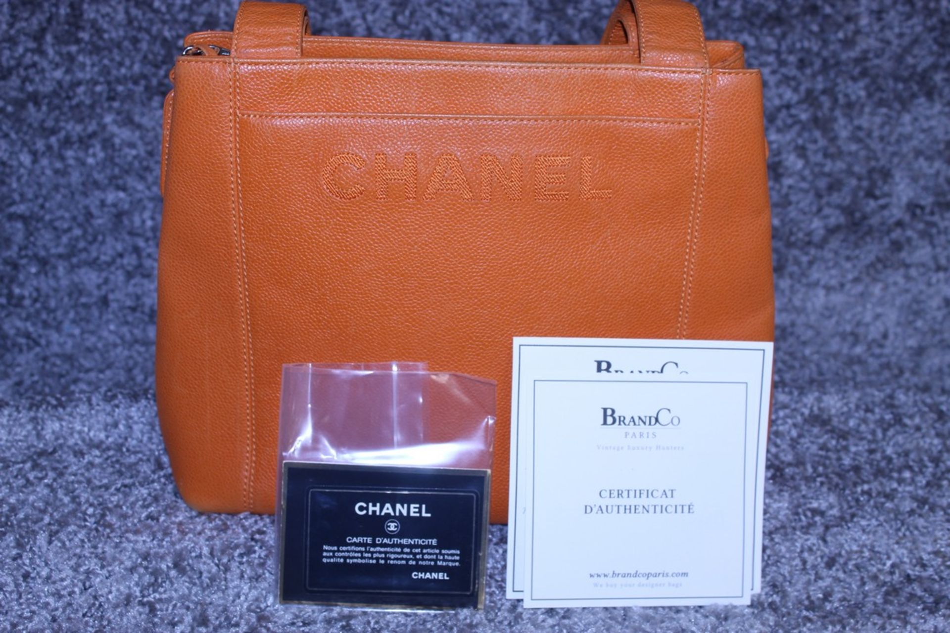 RRP £3,500 Chanel Orange Calf Leather Handbag, Caviar Leather, Orange Leather Straps, 29X25X12Cm ( - Image 3 of 6