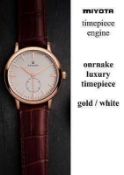 RRP £300. Boxed Ornake Miyota movement luxury timepiece gold and white watch (upmarket large present