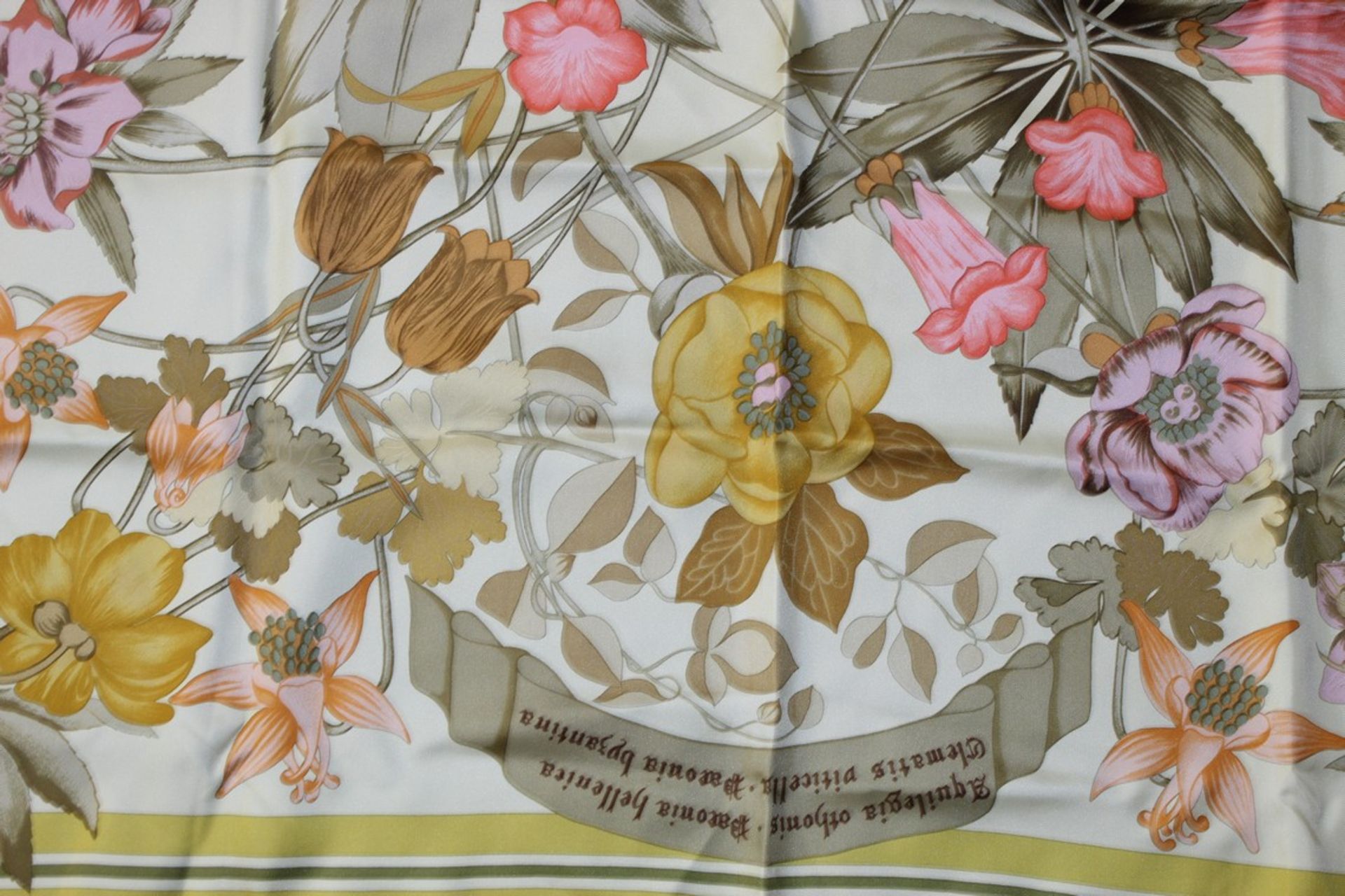 Rrp £680 Hermes 100% Twill Silk Scarf, Aquilegia Othonis By Niki Goulandris, Yellow/Green, 90X90Cm - Image 2 of 5