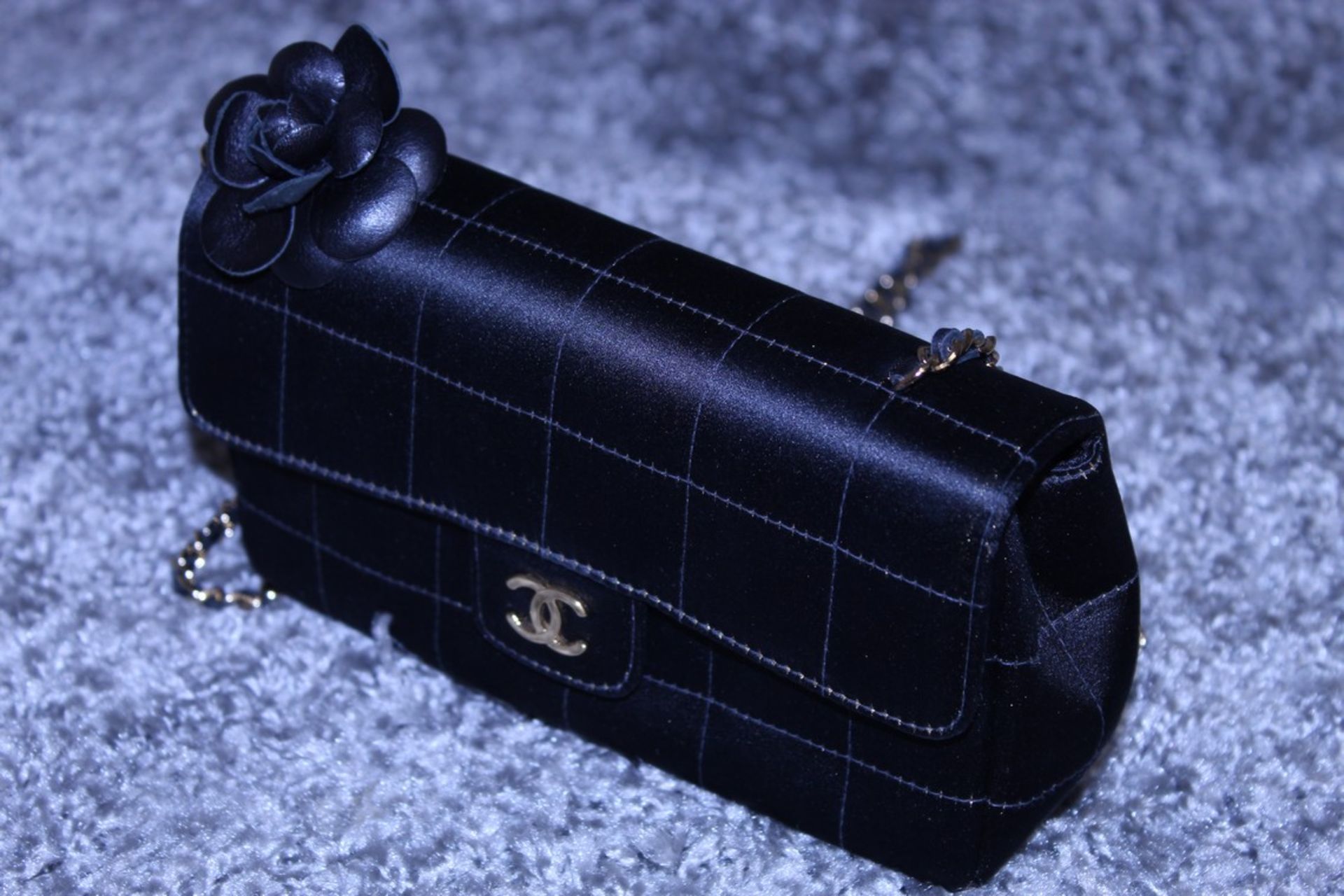 Rrp £3,500 Chanel Timess Silk Bag, Black Canvas Square Quilted, Gold Chain Handles (Production - Image 3 of 4