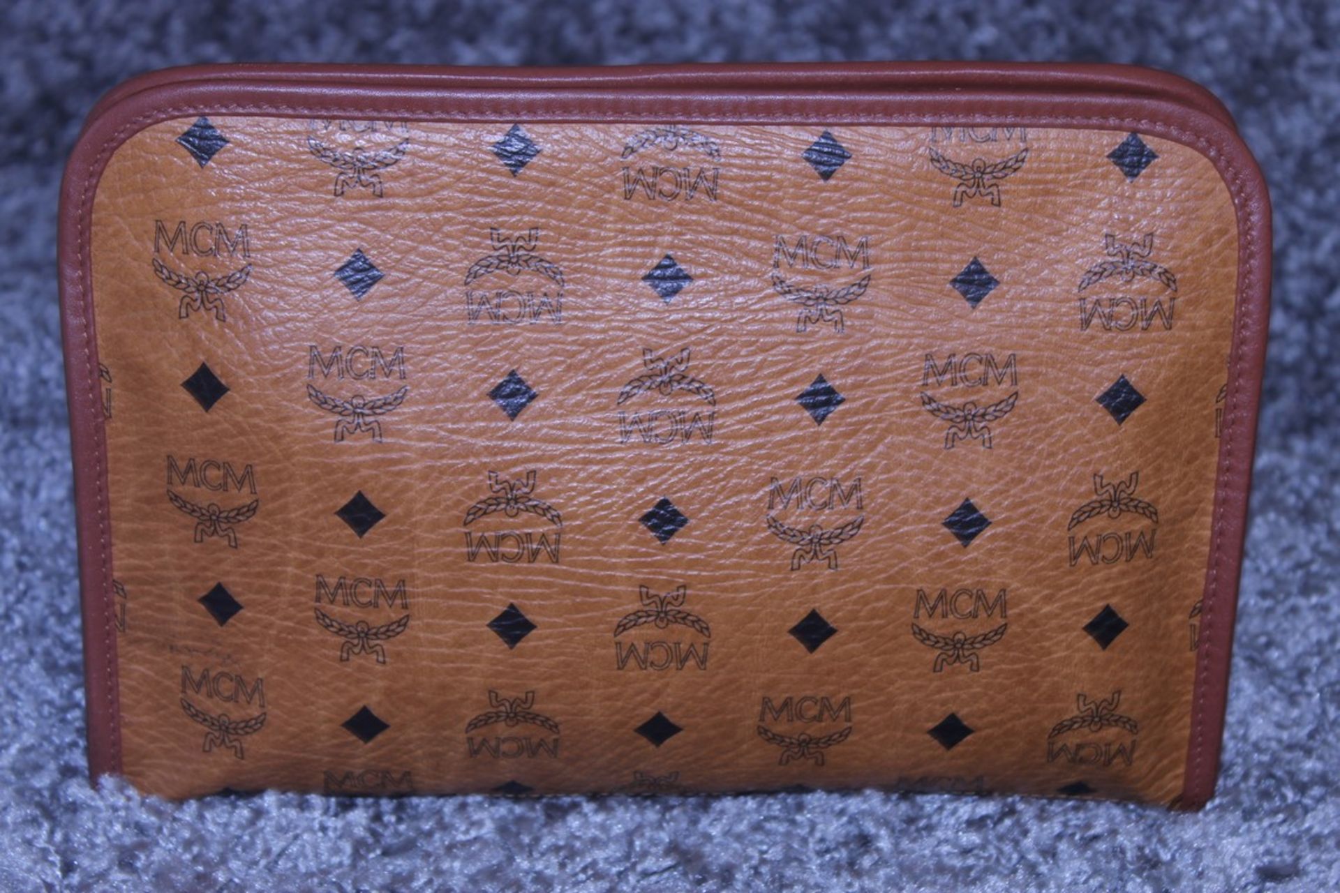 Rrp £300 MCM Calf Leather Cognac Monogramme Gold Vachetta Vintage Clutch Handbag. Production Code - Image 2 of 5