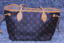 RRP £1500 Louis Vuitton Neverfull Handbag In Brown Coated Monogram Canvas With Vachetta Handle (