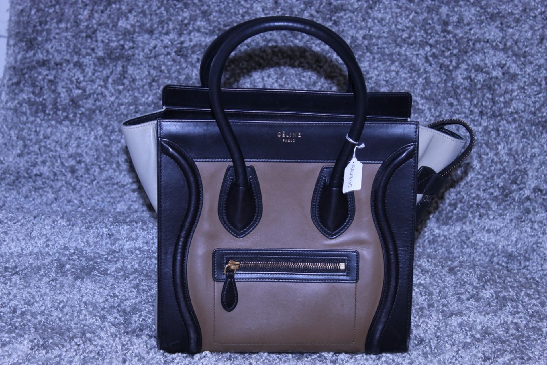 Rrp £1,500 Celine Luggage Tricol Handbag, Céline 'Mini Luggage'. Open Swith A Zipper On Top And Is