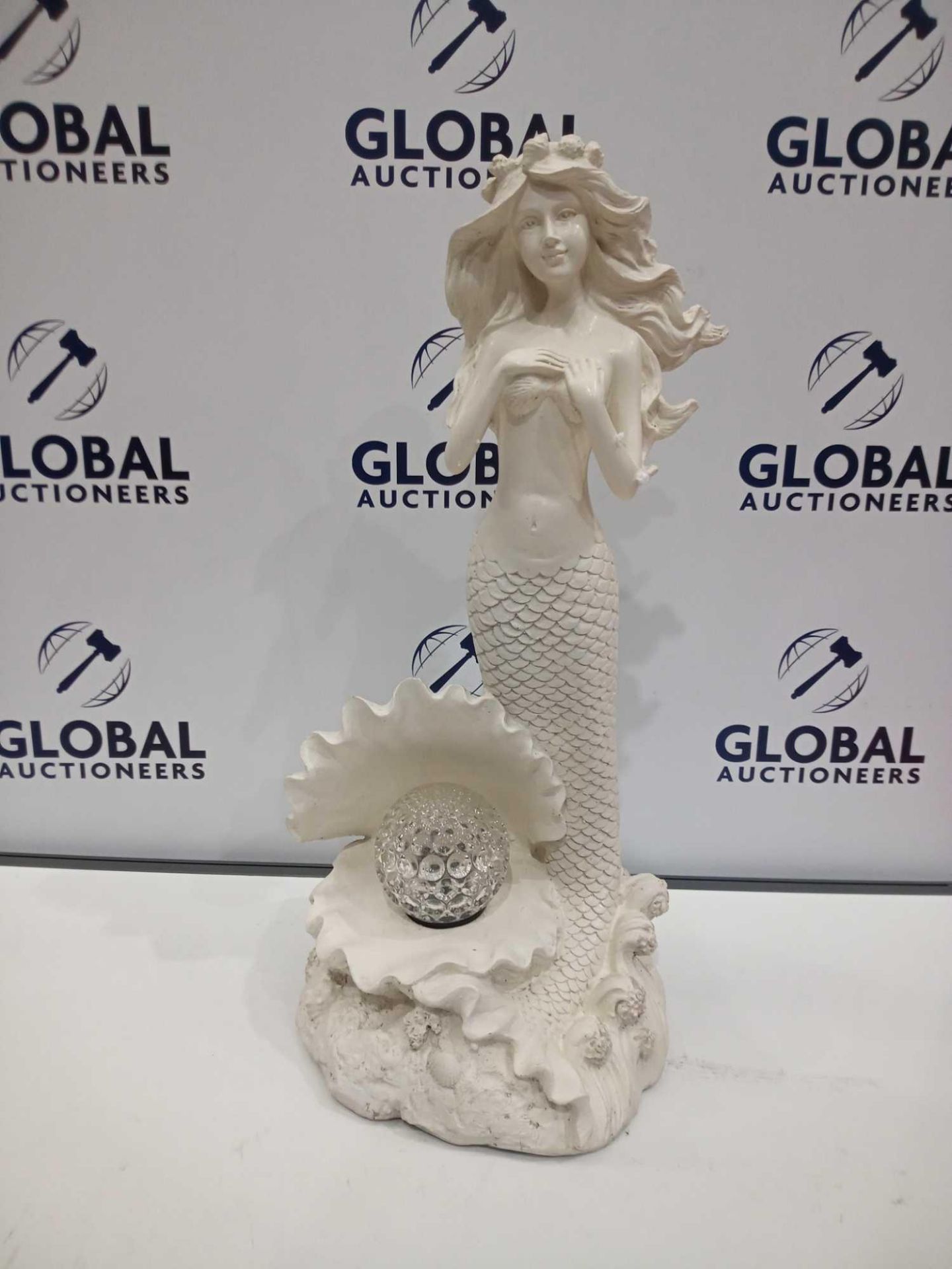 RRP £60 Boxed White Designer Mermaid Of The Sea Outdoor Globe Solar Light