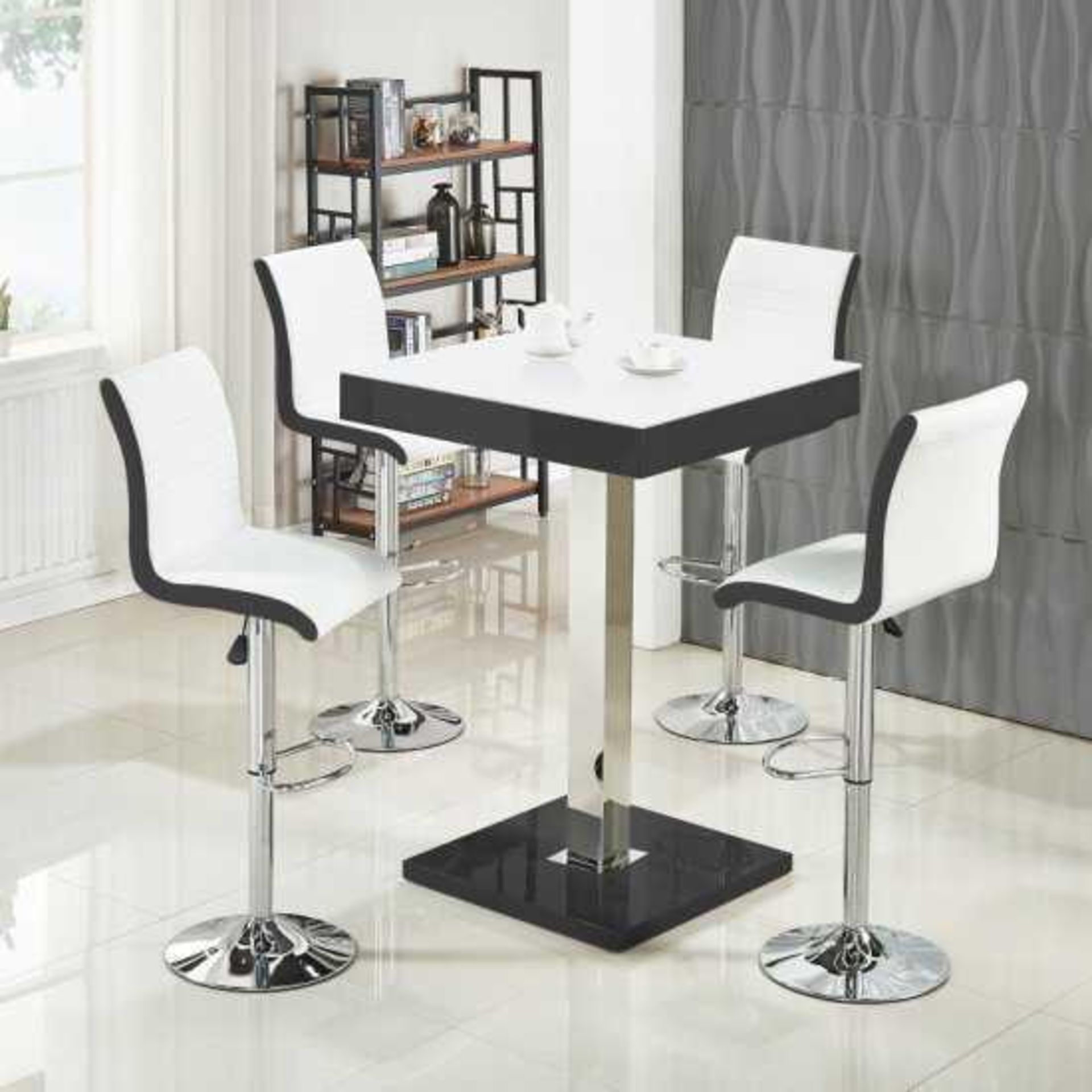 RRP £300 Boxed Furniture In Fashion Super White Glass And Black High Gloss 80X80X110Cm Bar Table