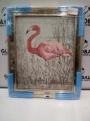 RRP £90 Brand New Wild Bird Collection Flamingo Wander Painting With Stunning Aged Effect Luxury Fra