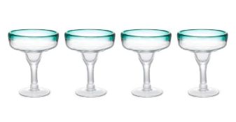 RRP £25 Kazan Set Of 4 Green Rim Margarita Glasses