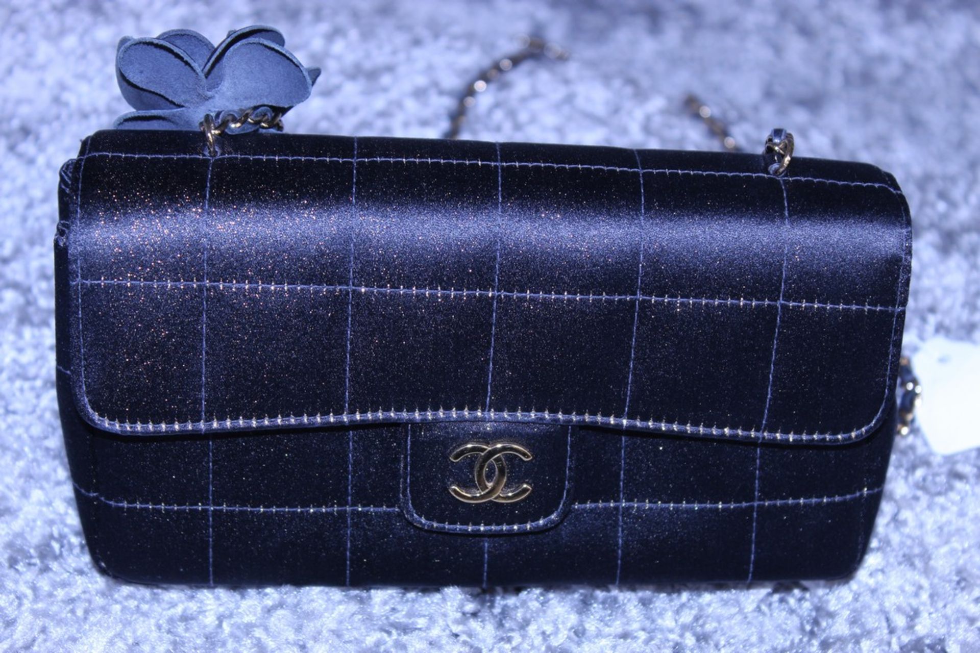 Rrp £3,500 Chanel Timess Silk Bag, Black Canvas Square Quilted, Gold Chain Handles (Production