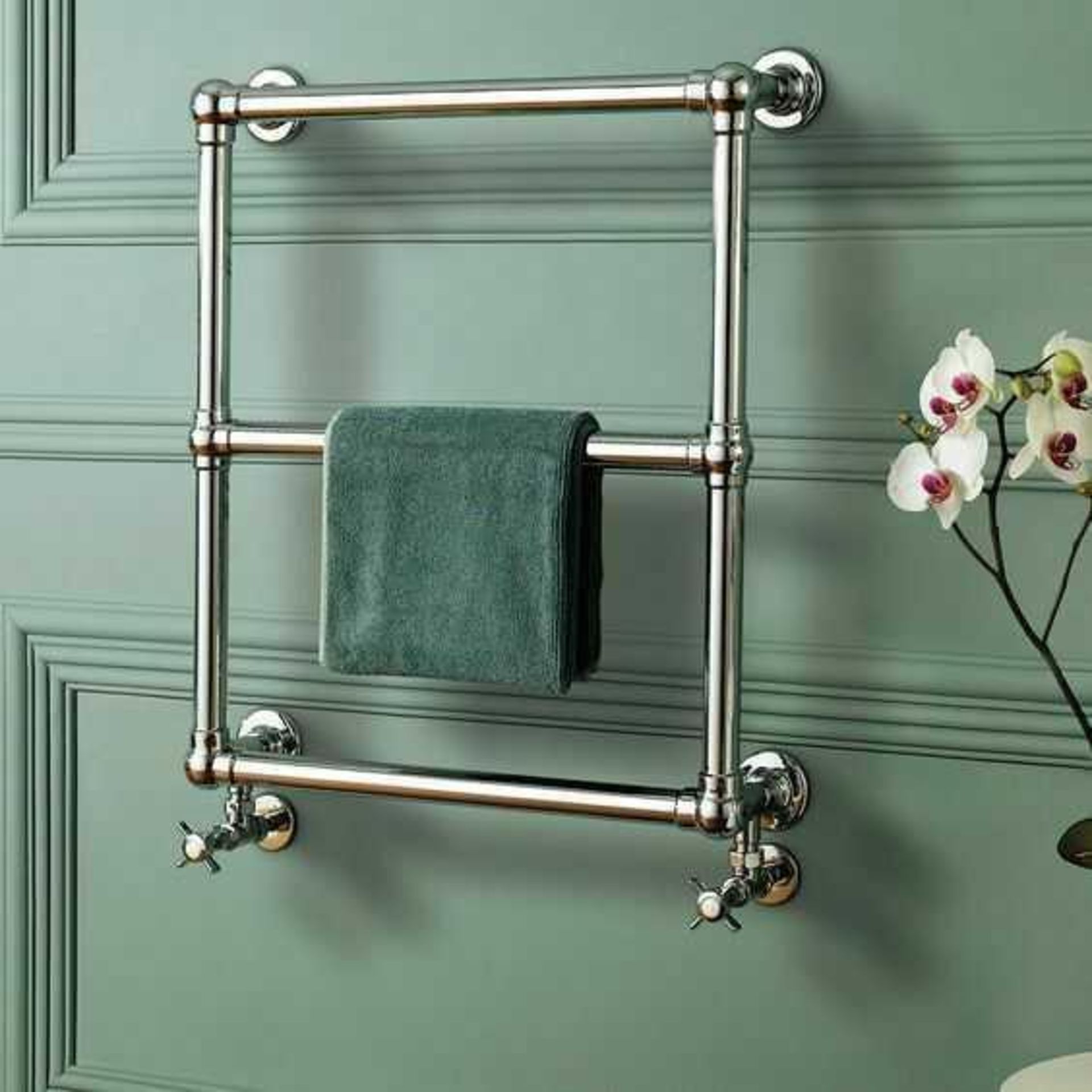 RRP £200 Boxed Burcombe Ball Jointed Towel Rail In Chrome
