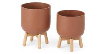 RRP £59 Jouko Set Of 2 Cement Plant Pots (In Need Of Attention)