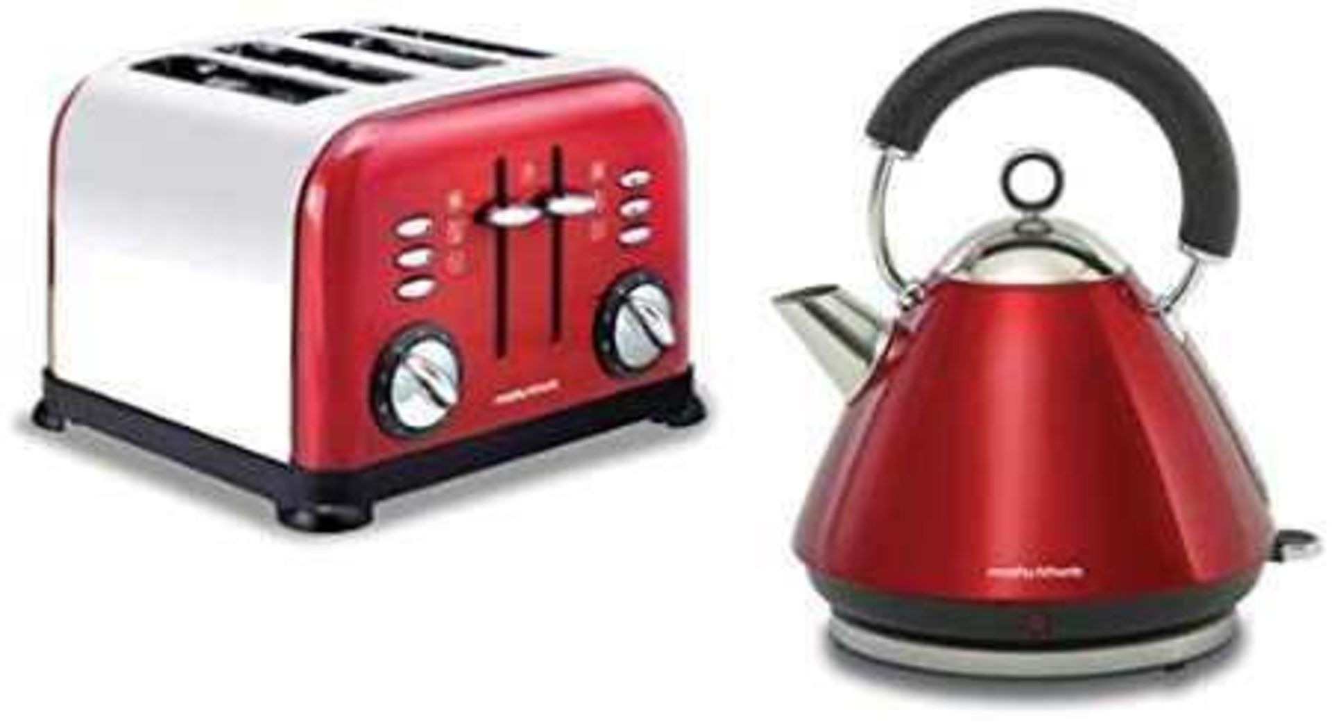 RRP £50 Each Boxed Morphy Richards Evoke 4-Slice Toaster And 1.5 L Jug Kettle In Red