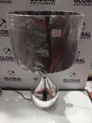 RRP £80 Boxed Diamond Lighting Table Lamp Wood Chrome Ma Dimpled Teardrop Design And Brown Fabric La