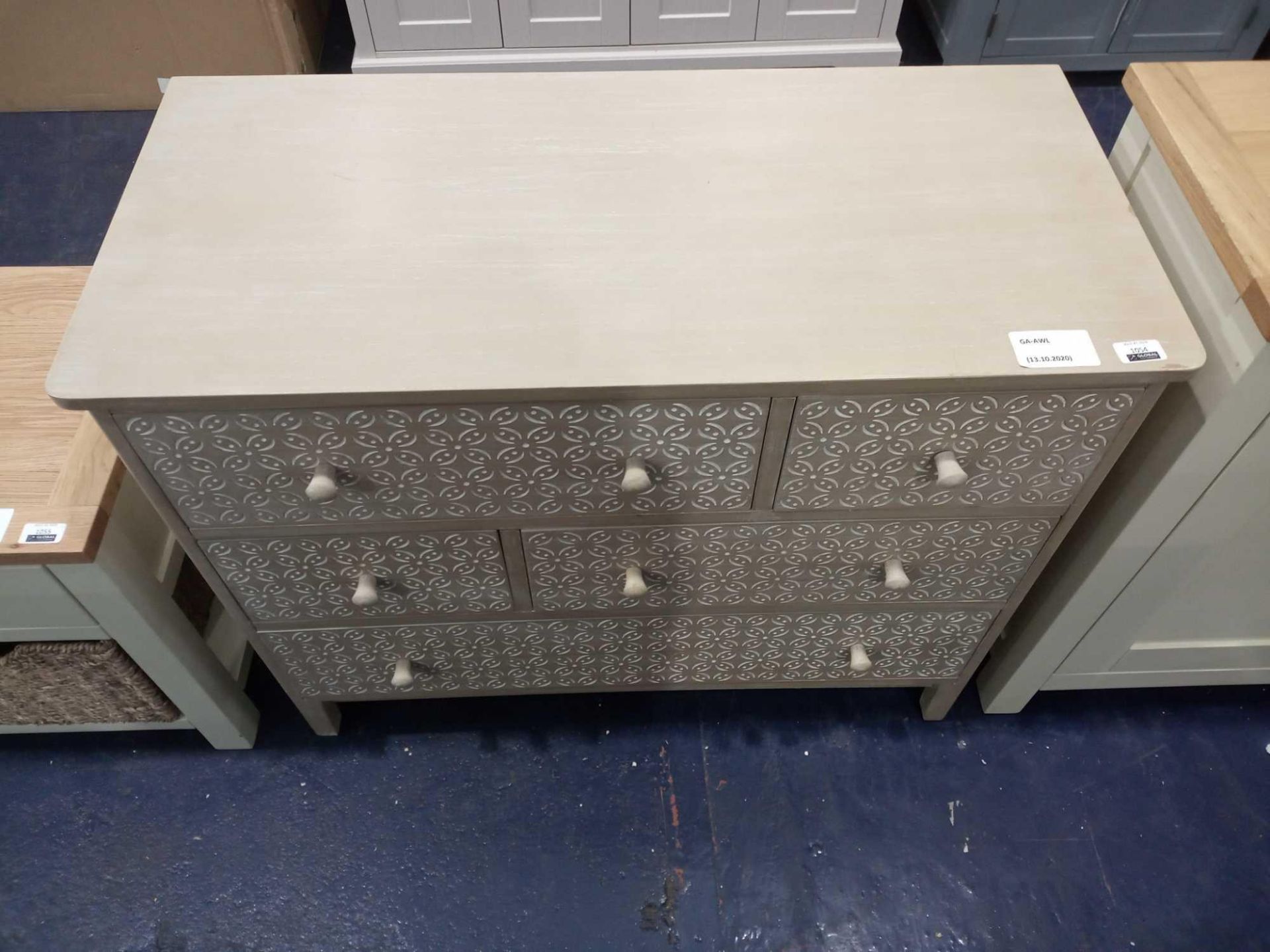 RRP £220 Designer Small Grey Wooden 5 Drawer Sideboard