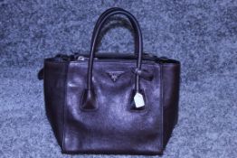 RRP £1100 Prada Trapeze Tote Shoulder Bag In Dark Brown Grained Leather With Dark Brown Leather