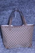 RRP £1050 Gucci Craft Tote Monogramme Tan Leather Beige/Brown Gm Canvas Shoulder Bag With Gold