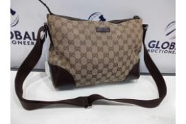 RRP £750 Gucci Beige Brown Monogram Canvas Dark Brown Leather Ruthenium Hardware Shoulder Bag (