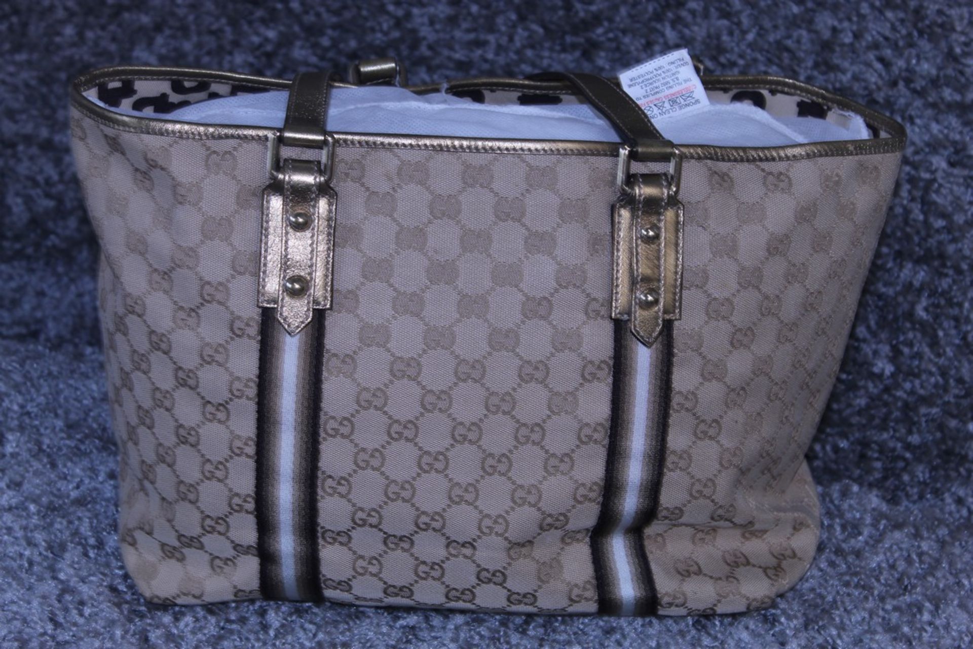 RRP £990 Gucci Jolicoeur Shoulder Bag, Beige Monogram Canvas Jolicoeur Tote Handbag With Metallic