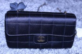 RRP £3,500 Chanel Timess Silk Bag, Black Canvas Square Quilted, Gold Chain Handles (Production