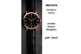 RRP £300. Boxed Ornake Miyota Movement Luxury Timepiece Gold And Black Watch (Upmarket Large