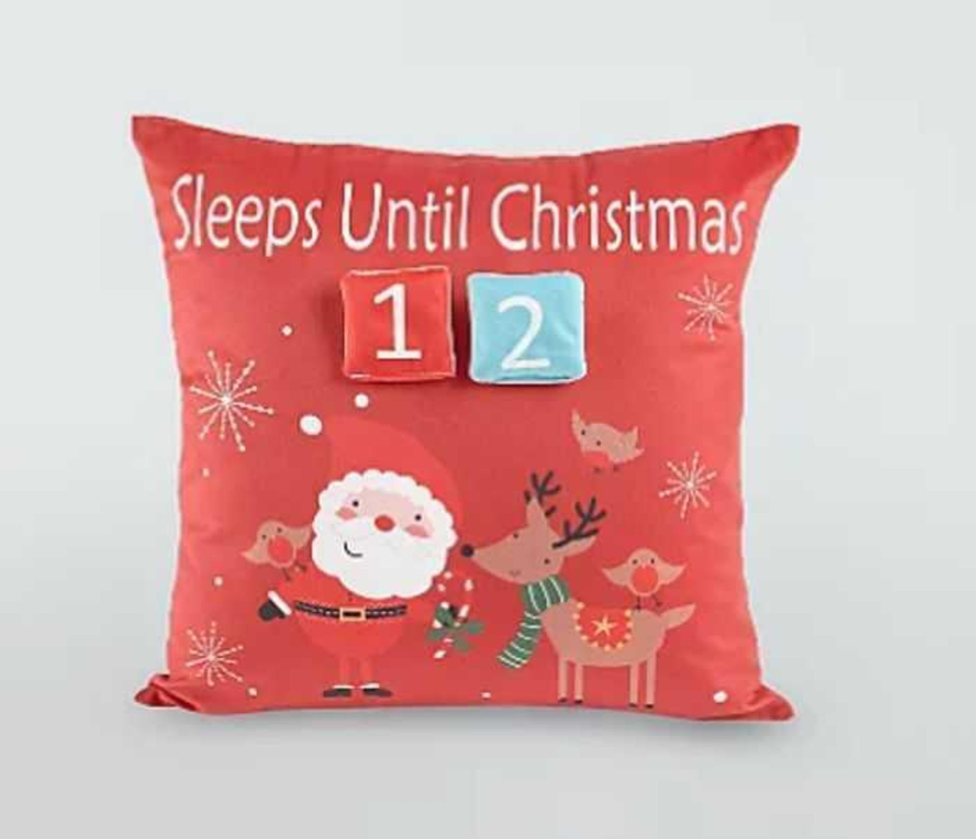RRP £85 Box To Contain 12 Bagged Brand New Red Christmas Countdown Cushions