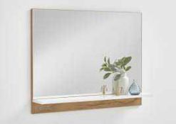 RRP £60 Boxed Oak Wall Mounted Bathroom Mirror With Shelf