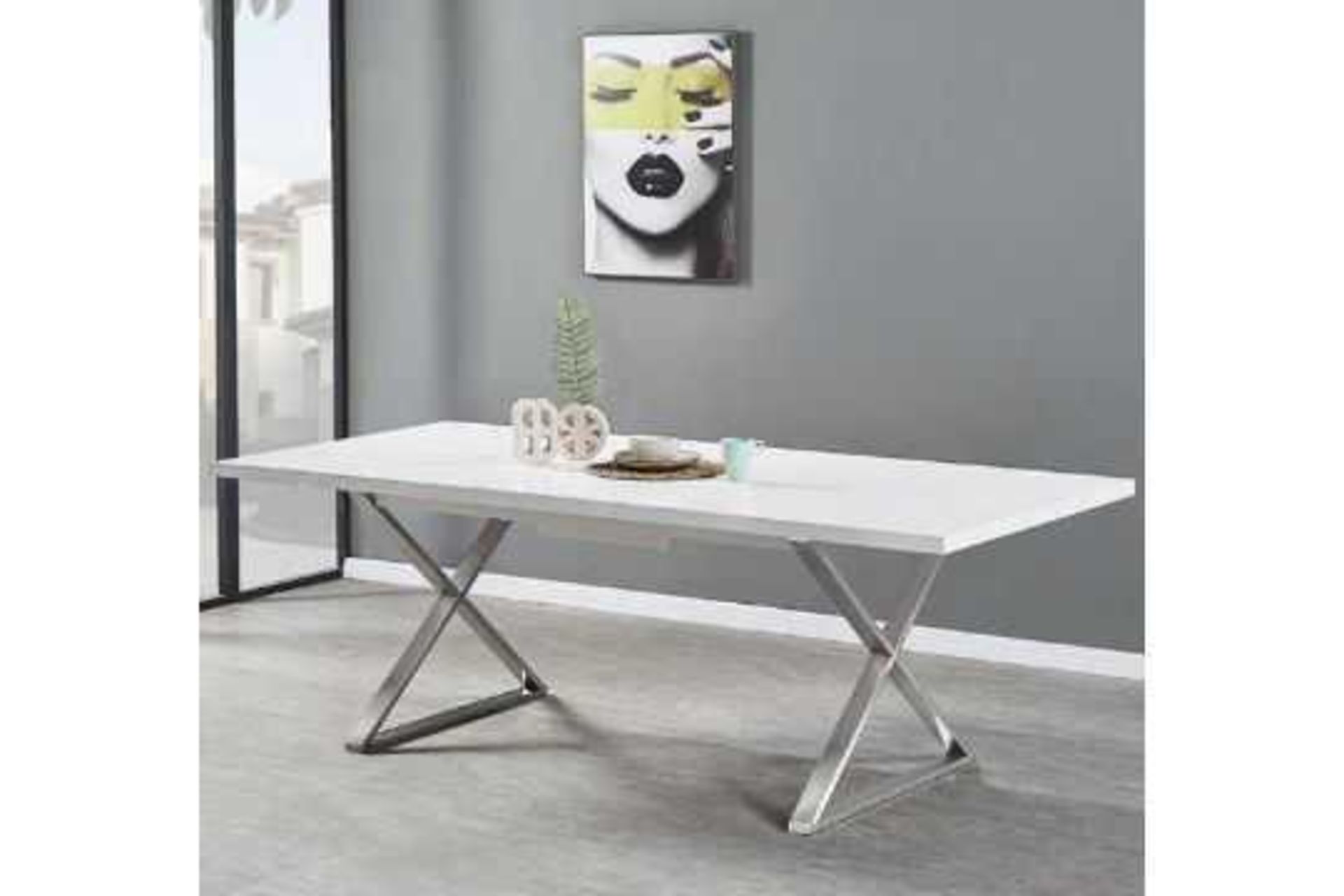 RRP £700 Boxed Furniture In Fashion Mayline 180/220X100X76Cm White Gloss Dining Table