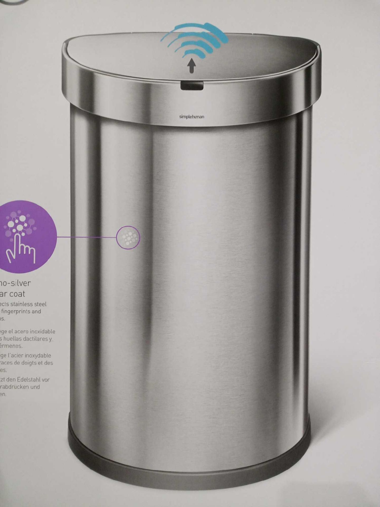 RRP £150 Boxed Simplehuman Nano Silver Touch Sensor Bin