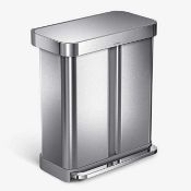 RRP £180 Boxed Simplehuman 58L Dual Compartment Step Can Bin