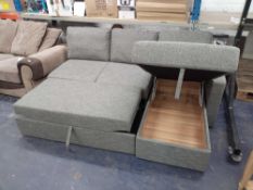 RRP £800 Designer Grey 3 Seater Corner Sofa With Storage Trunk And Pull-Out Extension