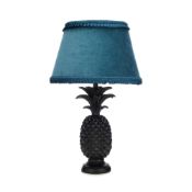 RRP £85 Unboxed Debenhams Designer Pineapple Lamp With Velvet Exotic Blue Shade